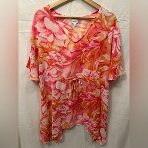Together Floral V-Neck Tie-Front Tunic in Pink and Orange